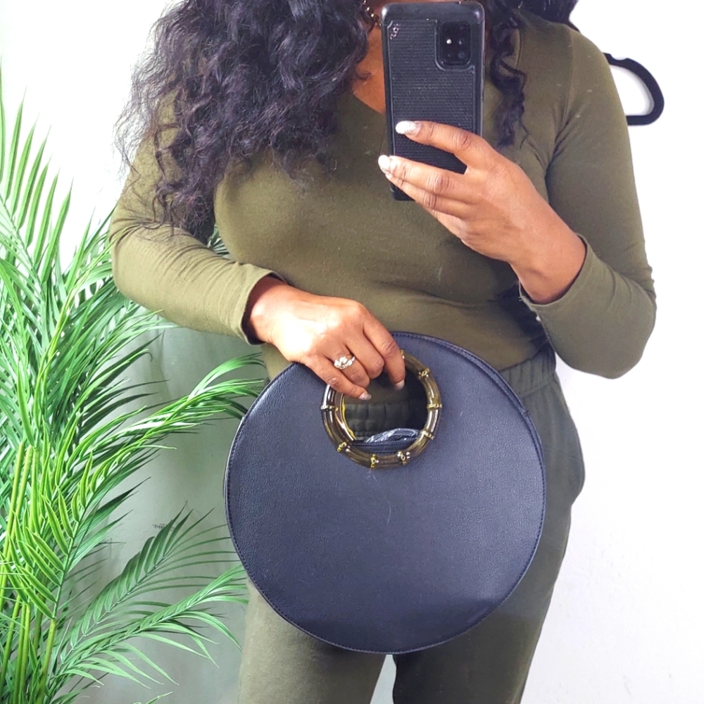 Fashion trendy black circle handbag